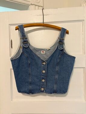 Levi's Medium Blue Denim Cropped Button Tank
